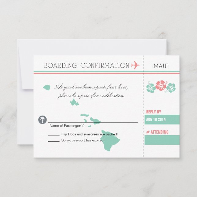 UAWG Boarding-Durchlauf ZU MAUI HAWAII RSVP Karte (Vorderseite)