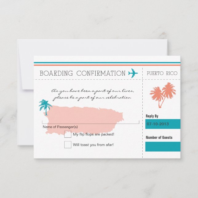 UAWG Boarding Pass bis Puerto Rico RSVP Karte (Vorderseite)