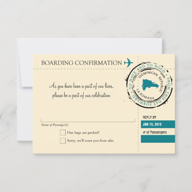 UAWG-Boarding-Pass für die Dominikanische Republik RSVP Karte (Vorderseite)