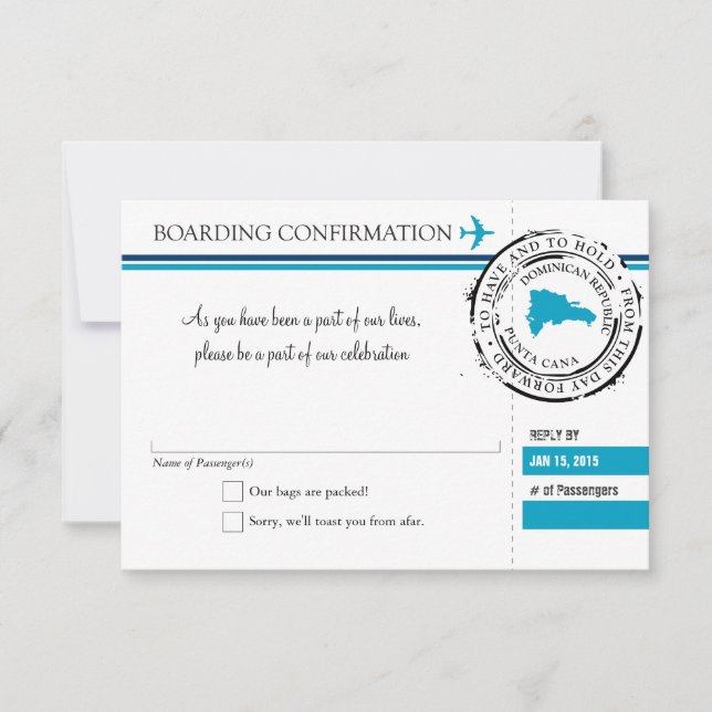 UAWG-Boarding-Pass für die Dominikanische Republik RSVP Karte (Vorderseite)
