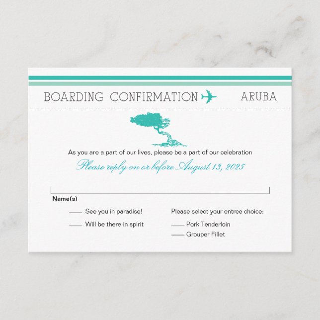 UAWG Boarding Pass to Aruba RSVP Karte (Vorderseite)
