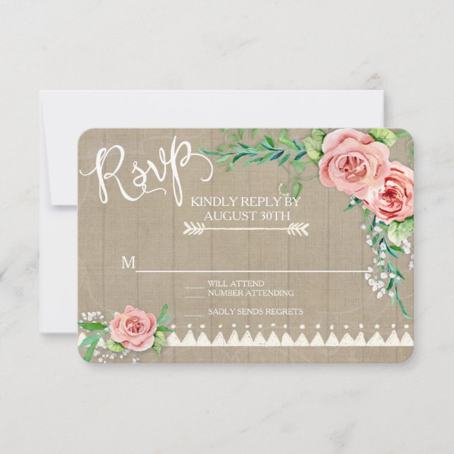 UAWG BOHO Blume Peony Babys Atem Stallbaum Holz RSVP Karte (Vorderseite)