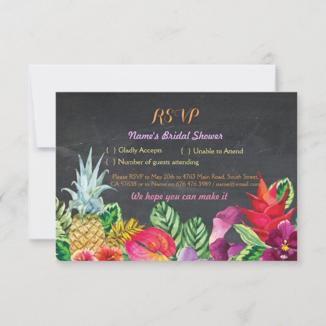 UAWG Brautparty Aloha Tropisches Khalk RSVP Karte (Vorderseite)