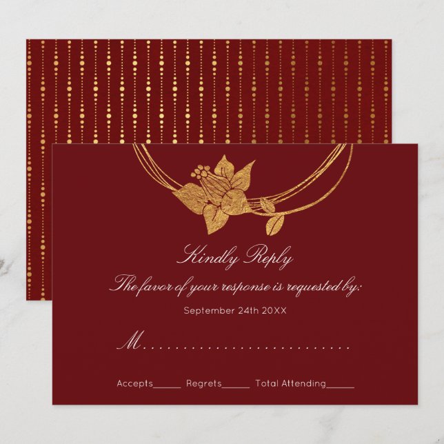 UAWG Burgundy Maroon Gold Floral Wreath Lux Einladung (Vorne/Hinten)