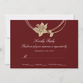 UAWG Burgundy Maroon Gold Floral Wreath Wedding Einladung