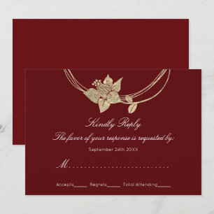 UAWG Burgundy Maroon Gold Floral Wreath Wedding Einladung
