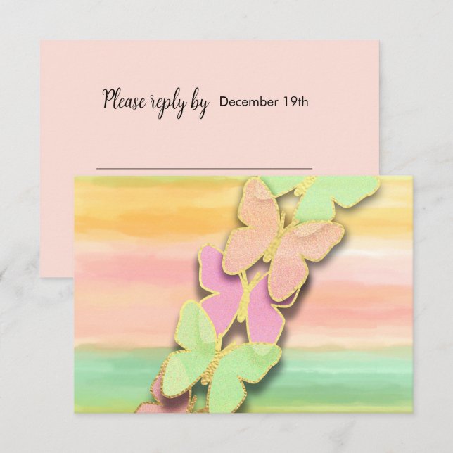 UAWG Butterfly Pink Green Peach Einladung (Vorne/Hinten)