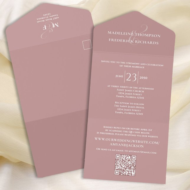 UAwg Custom Blush Pink Wedding QR Code All In One Einladung (Von Creator hochgeladen)