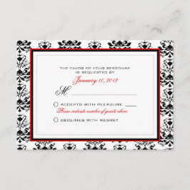 UAwg Custom White & Black Damask Red Accent RSVP Karte