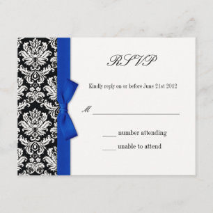UAWG - Damask Blue Bow Wedding Response Card RSVP Karte