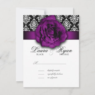 UAWG, das Antwort-Karten-lila Rosen-Damast Wedding RSVP Karte