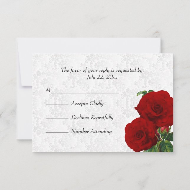 *UAWG Deep Rote Rose Blumenhochzeit RSVP Karte (Vorderseite)