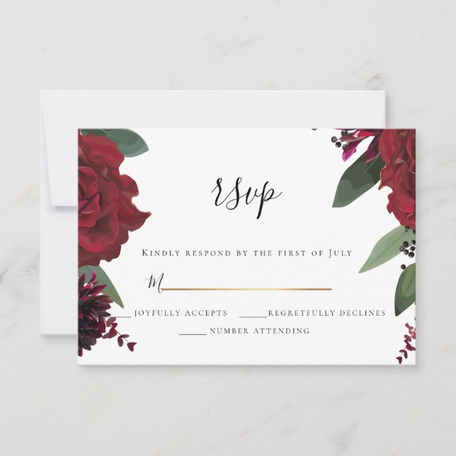 UAWG | Elegant Rich Burgundy Marsala RSVP Karte (Vorderseite)