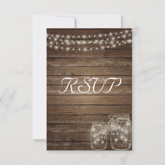 UAWG Elegant Rustic Mason Jar Lights RSVP Karte (Vorderseite)