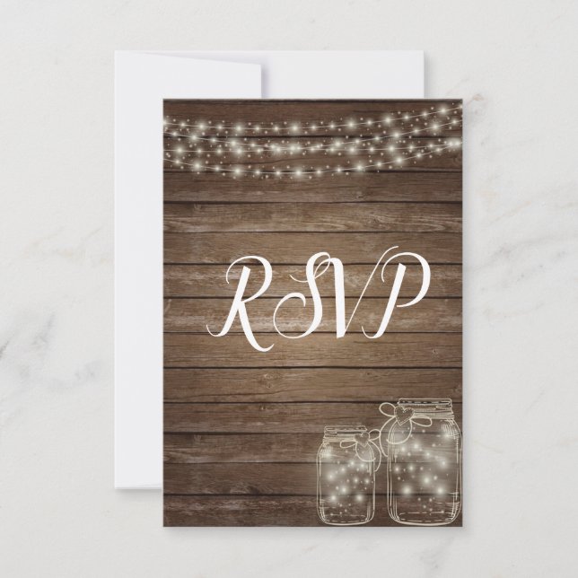 UAWG Elegant Rustic Mason Jar Lights RSVP Karte (Vorderseite)
