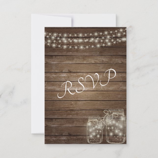 UAWG Elegant Rustic Mason Jar Lights RSVP Karte (Vorderseite)