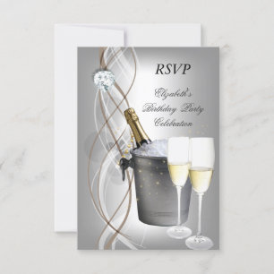 UAWG Elegant Silver Gold Champagne Geburtstagspart RSVP Karte