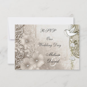 UAWG Elegant Vintage Wedding Sepia White Dove RSVP Karte