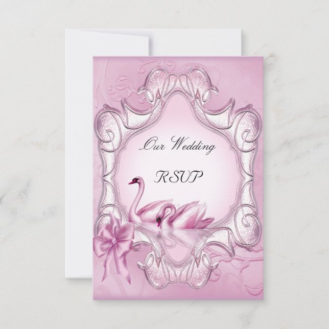 UAWG Elegant Wedding Pink Swans Herz RSVP Karte (Vorderseite)