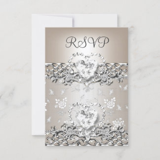 UAWG Elegant Wedding Silver Cream Diamond Herz RSVP Karte