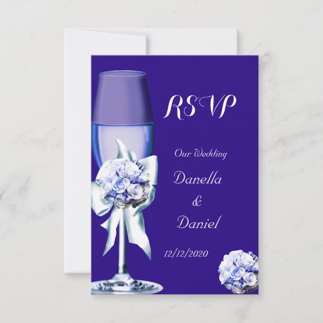 UAWG Elegant Wedding Silver Navy Blue Floral Rose RSVP Karte (Vorderseite)