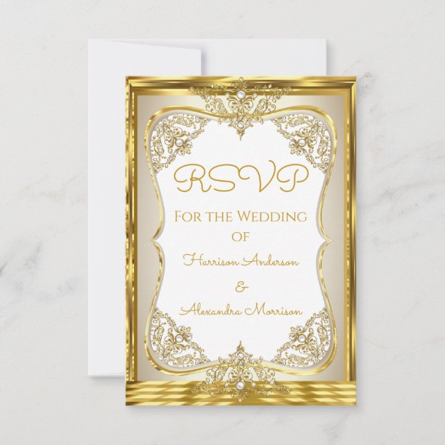 UAWG Elite Wedding Gold Weißes Creme Pearl RSVP Karte (Vorderseite)