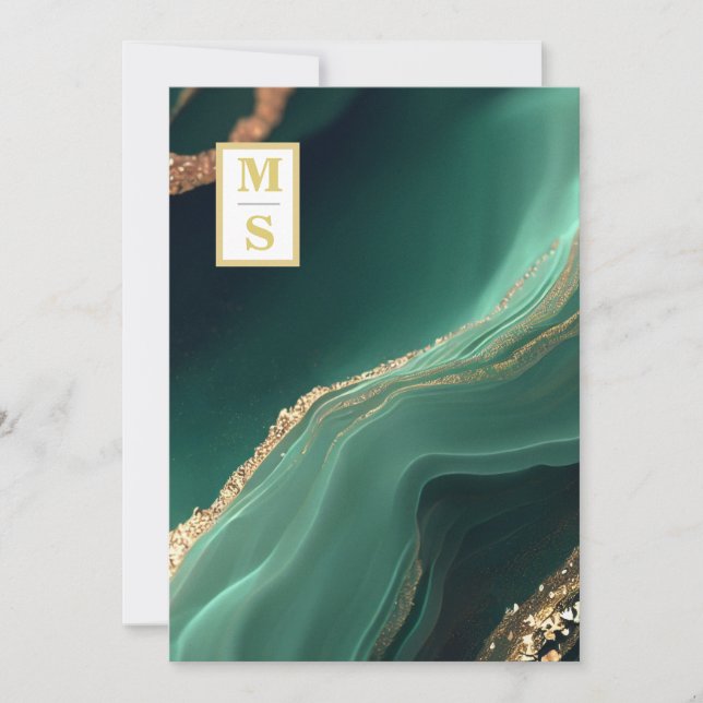 *~ UAWG Emerald Green QR Initials AR66 Wedding Einladung (Vorderseite)