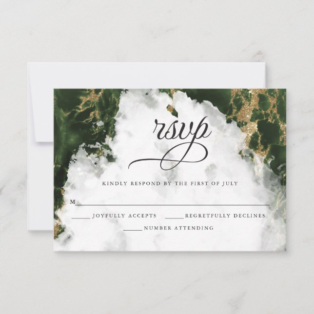 UAWG | Emerald Green Watercolor BarefootBride™ RSVP Karte (Vorderseite)