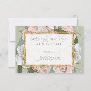 UAWG French Floral Wreath Blush Pink Roses RSVP Karte