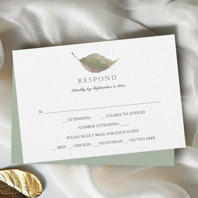 UAwg für einfache grüne Mahlzeiten RSVP Karte (Rsvp cards sage green leaf design by Victoria Grigaliunas of Do Tell A Belle.)