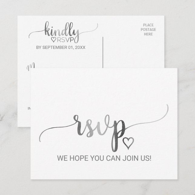 UAwg für einfache Silver Foil Calligrafy Einladungspostkarte (Vorne/Hinten)