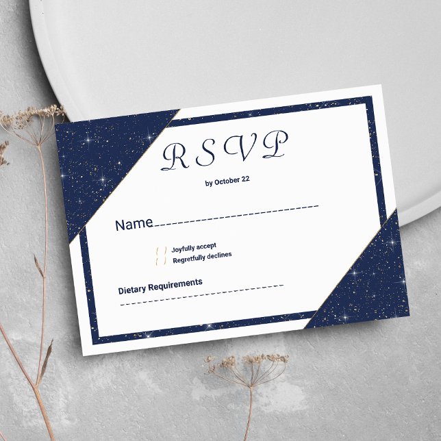 UAwg für geometrisches Glitzer Einladung (Geometric navy blue white gold glitter RSVP)