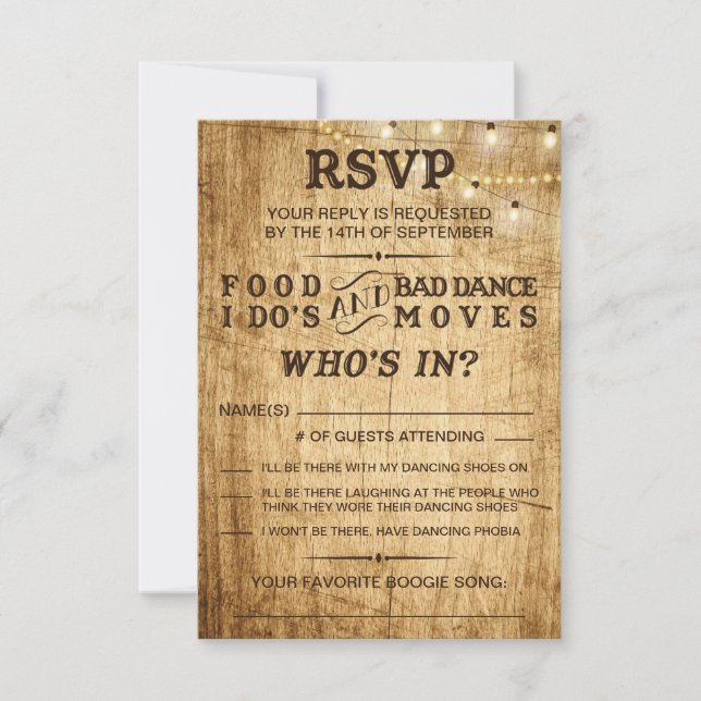 UAWG für Hochzeitsnahrung, Ich tue's und Bad Dance RSVP Karte (Vorderseite)
