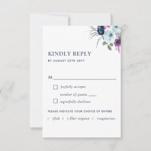 UAWG für lila und blaue Blumen mit/ohne Mahlzeiten RSVP Karte