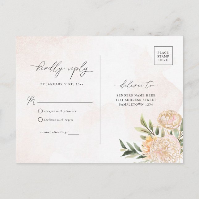 UAwg für Peony and Gold Foil Blume Postkarte (Rückseite)