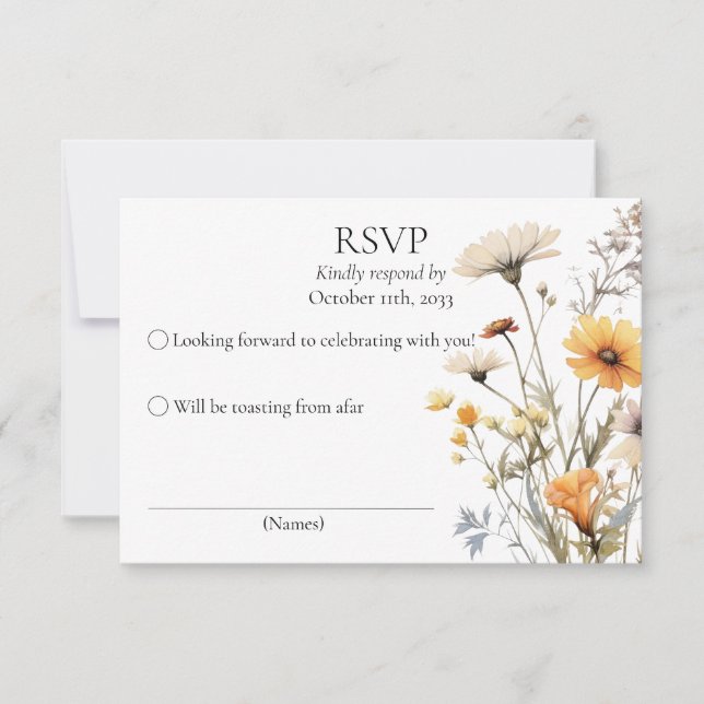 UAWG Gelbe Wildblumen botanisches Hochzeitthema RSVP Karte (Vorderseite)