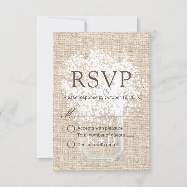 UAWG | Gipskraut Mason Jar Rustic Wedding RSVP Karte (Vorderseite)