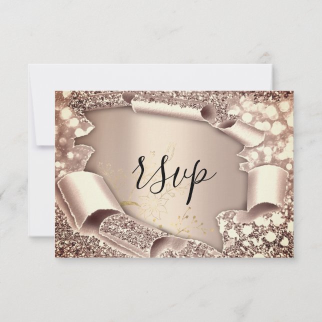 UAWG Glitzer Brautparty Rose Gold Floral RSVP Karte (Rückseite)