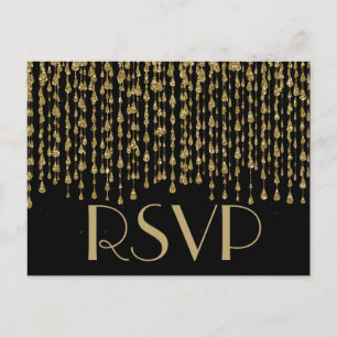 UAWG Gold Confetti Streams mit schwarzem Hinterg Einladungspostkarte