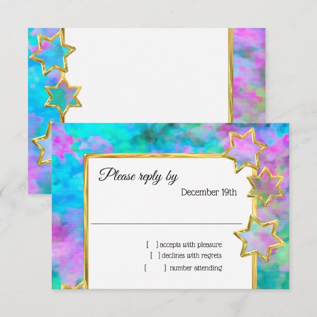 UAWG Gold Star Abstrakt Blue Green Pink Einladung (Vorne/Hinten)