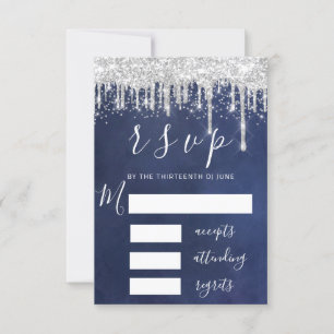 UAWG Gray Silver Tropfens Bridal Wedding Navy Spar RSVP Karte