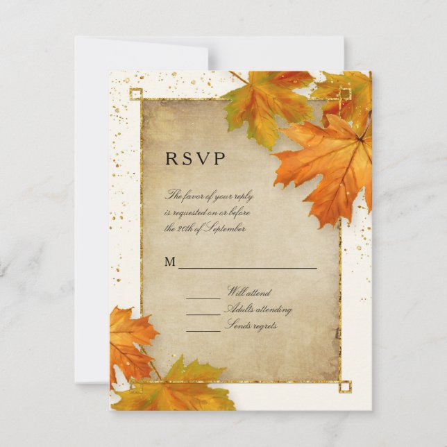 UAWG Herbst Fallende Blätter Elegante Hochzeit RSVP Karte (Vorderseite)
