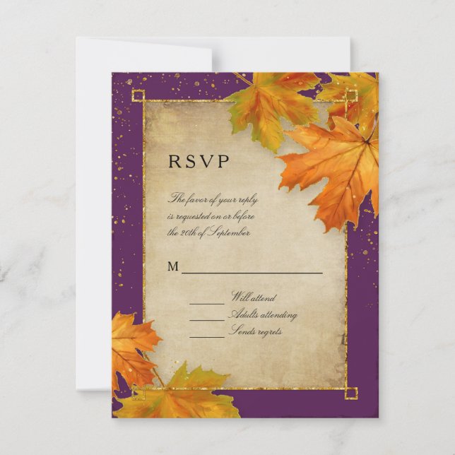 UAWG Herbst Fallende Blätter Elegante Hochzeit RSVP Karte (Vorderseite)