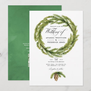 UAwg Hochzeit von Winterwasserfarben-Pines QR-Code Einladung