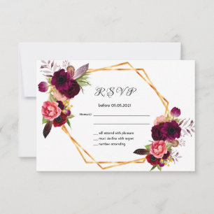 UAWG Hochzeitblumen bordeauxfarbene Rose Gold weiß RSVP Karte