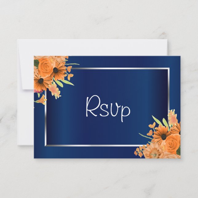 UAWG - Hübsche orangefarbene Blume über Navy Blue RSVP Karte (Vorderseite)
