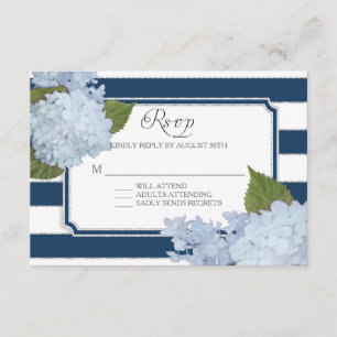 UAWG Hydrangea Moderne Elegante Marine White Strip RSVP Karte