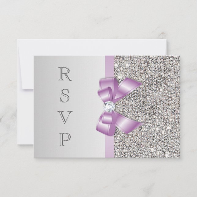 UAWG Imitate Silver Sequins Lilac Bow RSVP Karte (Vorderseite)