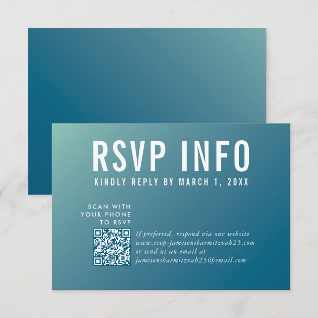 UAWG INFO CARD Moderner dunkelblauer Minze qrcode RSVP Karte (Vorne/Hinten)