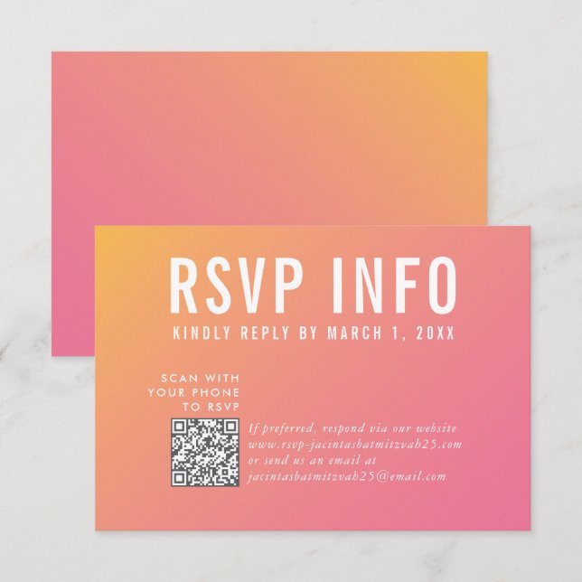 UAWG INFO CARD Moderner rosa gelber Code RSVP Karte (Vorne/Hinten)